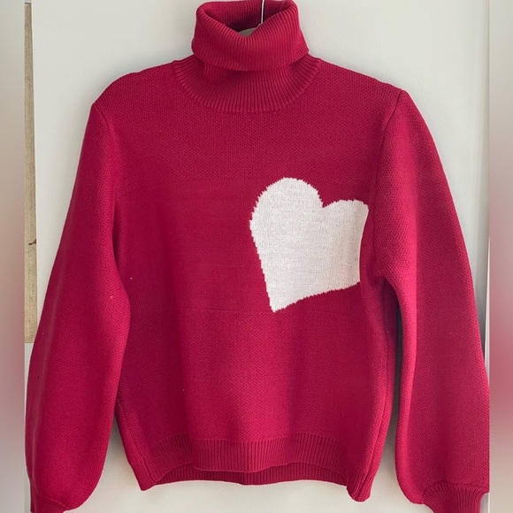 Chicwish Sweaters - Red Turtleneck Sweater with Heart Valentines 💌